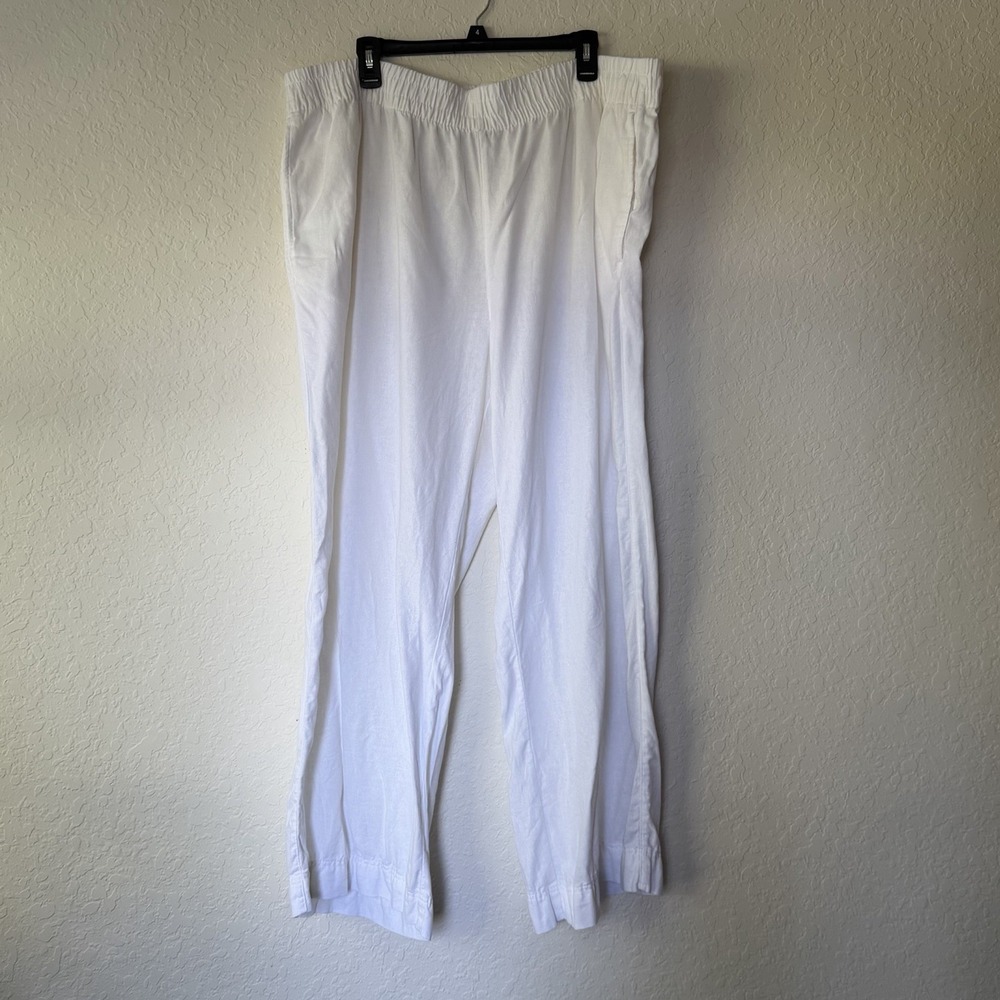 Old Navy Wide Leg Linen Blend Pants Plus Size 2X White High Rise Pull On Coastal